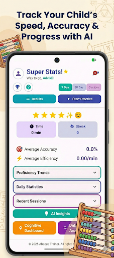 Abacus Trainer app dashboard showing student progress and analytics